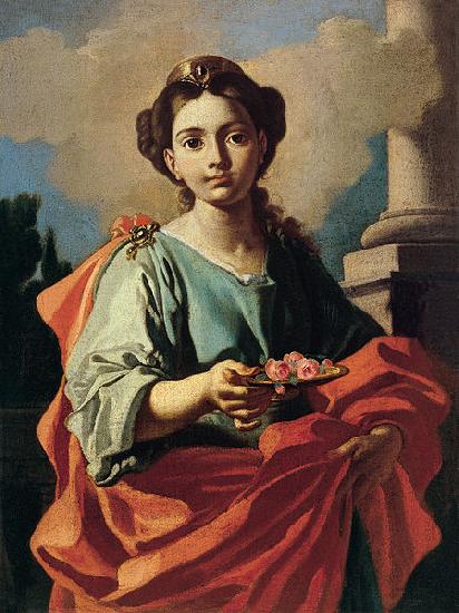 Giacomo Cestaro A female Saint holding a plate of roses oil painting picture